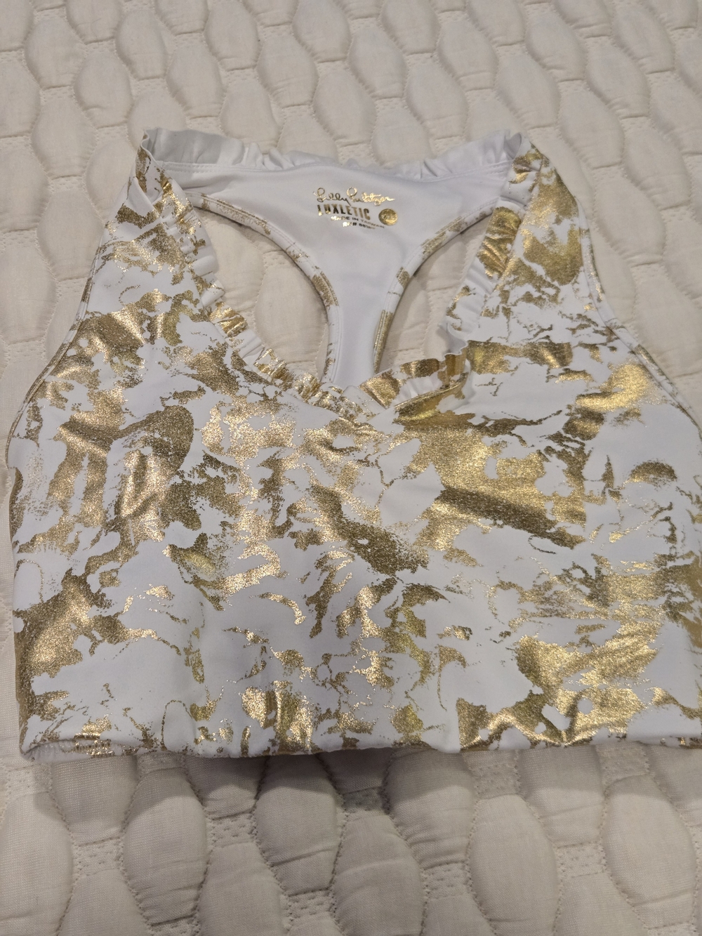 Lilly Pulitzer Women's Sports Top White Gold Printed Athletic Size XXS Work-out